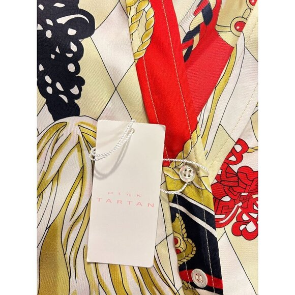 Pink Tartan Multicolor Long Sleeve V-Neck  Faux Wrap Silk Blouse 6 NWT - Picture 4 of 6